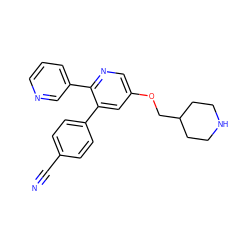 N#Cc1ccc(-c2cc(OCC3CCNCC3)cnc2-c2cccnc2)cc1 ZINC000653707464