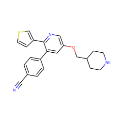 N#Cc1ccc(-c2cc(OCC3CCNCC3)cnc2-c2ccsc2)cc1 ZINC000653710192