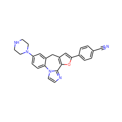 N#Cc1ccc(-c2cc3c(o2)-c2nccn2-c2ccc(N4CCNCC4)cc2C3)cc1 ZINC000073224224