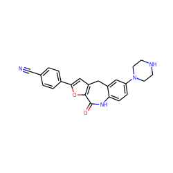 N#Cc1ccc(-c2cc3c(o2)C(=O)Nc2ccc(N4CCNCC4)cc2C3)cc1 ZINC000082158226