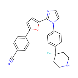 N#Cc1ccc(-c2ccc(-c3nccn3-c3ccc(C4(F)CCNCC4)cc3)o2)cc1 ZINC000299826770