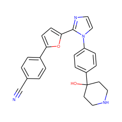 N#Cc1ccc(-c2ccc(-c3nccn3-c3ccc(C4(O)CCNCC4)cc3)o2)cc1 ZINC000299824011