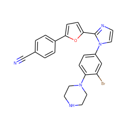 N#Cc1ccc(-c2ccc(-c3nccn3-c3ccc(N4CCNCC4)c(Br)c3)o2)cc1 ZINC000299826518