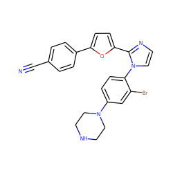 N#Cc1ccc(-c2ccc(-c3nccn3-c3ccc(N4CCNCC4)cc3Br)o2)cc1 ZINC000299827369