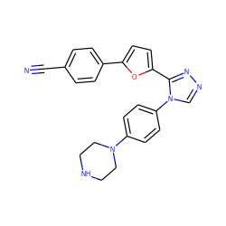 N#Cc1ccc(-c2ccc(-c3nncn3-c3ccc(N4CCNCC4)cc3)o2)cc1 ZINC000299826743