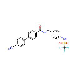 N#Cc1ccc(-c2ccc(C(=O)NCc3ccc(NS(=O)(=O)C(F)(F)F)cc3)cc2)cc1 ZINC000028978939