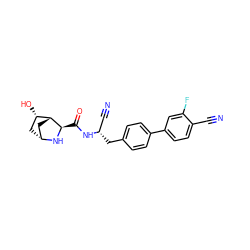 N#Cc1ccc(-c2ccc(C[C@@H](C#N)NC(=O)[C@H]3N[C@@H]4C[C@H](O)[C@H]3C4)cc2)cc1F ZINC000221934246