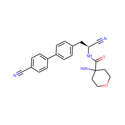 N#Cc1ccc(-c2ccc(C[C@@H](C#N)NC(=O)C3(N)CCOCC3)cc2)cc1 ZINC000143159172