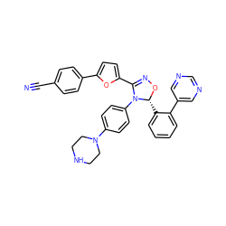 N#Cc1ccc(-c2ccc(C3=NO[C@H](c4ccccc4-c4cncnc4)N3c3ccc(N4CCNCC4)cc3)o2)cc1 ZINC000084724594