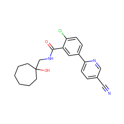 N#Cc1ccc(-c2ccc(Cl)c(C(=O)NCC3(O)CCCCCC3)c2)nc1 ZINC000049088472