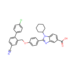 N#Cc1ccc(-c2ccc(Cl)cc2)c(COc2ccc(-c3nc4cc(C(=O)O)ccc4n3C3CCCCC3)cc2)c1 ZINC000036350437