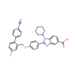 N#Cc1ccc(-c2ccc(Cl)cc2COc2ccc(-c3nc4cc(C(=O)O)ccc4n3C3CCCCC3)cc2)cc1 ZINC000036350443