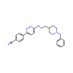 N#Cc1ccc(-c2ccc(NCCC3CCN(Cc4ccccc4)CC3)nn2)cc1 ZINC000013863642