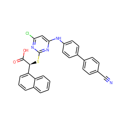 N#Cc1ccc(-c2ccc(Nc3cc(Cl)nc(S[C@H](C(=O)O)c4cccc5ccccc45)n3)cc2)cc1 ZINC000066074477