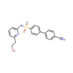 N#Cc1ccc(-c2ccc(S(=O)(=O)Nc3cccc(CCO)n3)cc2)cc1 ZINC000096258205