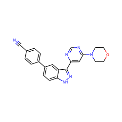 N#Cc1ccc(-c2ccc3[nH]nc(-c4cc(N5CCOCC5)ncn4)c3c2)cc1 ZINC000225567006