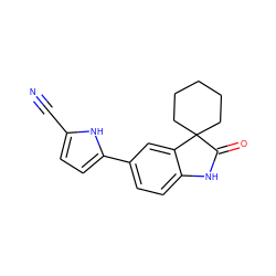 N#Cc1ccc(-c2ccc3c(c2)C2(CCCCC2)C(=O)N3)[nH]1 ZINC000003994338