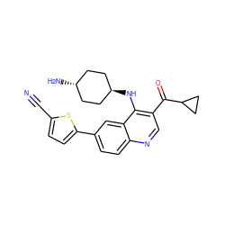 N#Cc1ccc(-c2ccc3ncc(C(=O)C4CC4)c(N[C@H]4CC[C@H](N)CC4)c3c2)s1 ZINC000473194864