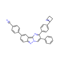 N#Cc1ccc(-c2ccc3nn4cc(-c5ccccc5)c(-c5ccc(C6(N)CCC6)cc5)nc4c3c2)cc1 ZINC000150271512