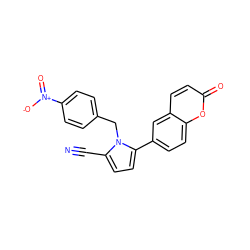 N#Cc1ccc(-c2ccc3oc(=O)ccc3c2)n1Cc1ccc([N+](=O)[O-])cc1 ZINC001772571731