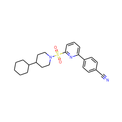 N#Cc1ccc(-c2cccc(S(=O)(=O)N3CCC(C4CCCCC4)CC3)n2)cc1 ZINC000201791348