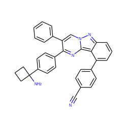 N#Cc1ccc(-c2cccc3nn4cc(-c5ccccc5)c(-c5ccc(C6(N)CCC6)cc5)nc4c23)cc1 ZINC000143447537