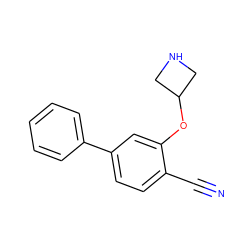 N#Cc1ccc(-c2ccccc2)cc1OC1CNC1 ZINC000096175896