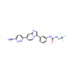 N#Cc1ccc(-c2ccn3c(-c4cccc(NC(=O)NCC(F)(F)F)c4)cnc3c2)nn1 ZINC000169704707