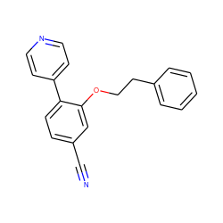 N#Cc1ccc(-c2ccncc2)c(OCCc2ccccc2)c1 ZINC000299857309