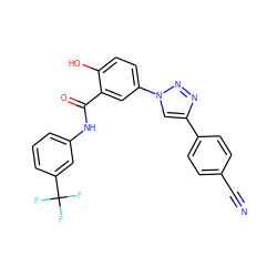 N#Cc1ccc(-c2cn(-c3ccc(O)c(C(=O)Nc4cccc(C(F)(F)F)c4)c3)nn2)cc1 ZINC000299832095