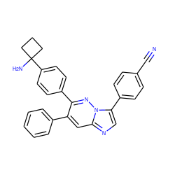 N#Cc1ccc(-c2cnc3cc(-c4ccccc4)c(-c4ccc(C5(N)CCC5)cc4)nn23)cc1 ZINC000114037432