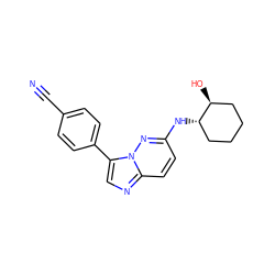 N#Cc1ccc(-c2cnc3ccc(N[C@H]4CCCC[C@@H]4O)nn23)cc1 ZINC000040379489