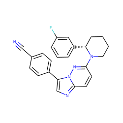 N#Cc1ccc(-c2cnc3ccc(N4CCCC[C@H]4c4cccc(F)c4)nn23)cc1 ZINC000116154279