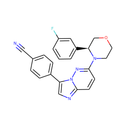 N#Cc1ccc(-c2cnc3ccc(N4CCOC[C@@H]4c4cccc(F)c4)nn23)cc1 ZINC000116154807