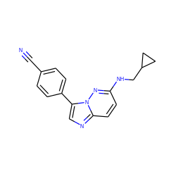 N#Cc1ccc(-c2cnc3ccc(NCC4CC4)nn23)cc1 ZINC000040430127