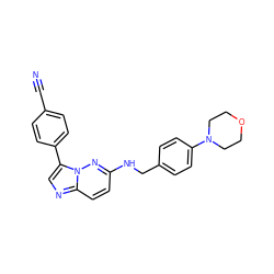 N#Cc1ccc(-c2cnc3ccc(NCc4ccc(N5CCOCC5)cc4)nn23)cc1 ZINC000040974117