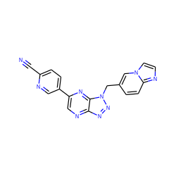 N#Cc1ccc(-c2cnc3nnn(Cc4ccc5nccn5c4)c3n2)cn1 ZINC000149544412