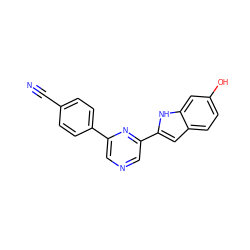 N#Cc1ccc(-c2cncc(-c3cc4ccc(O)cc4[nH]3)n2)cc1 ZINC000073139828