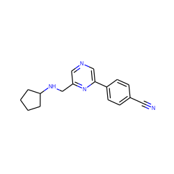 N#Cc1ccc(-c2cncc(CNC3CCCC3)n2)cc1 ZINC000071331420