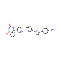 N#Cc1ccc(-c2coc(-c3ccc(Oc4ccc(N5CCCC56C(=O)NC(=O)NC6=O)cn4)cc3)n2)cc1 ZINC000003926102