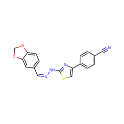 N#Cc1ccc(-c2csc(N/N=C\c3ccc4c(c3)OCO4)n2)cc1 ZINC000095577792