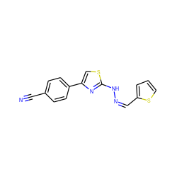 N#Cc1ccc(-c2csc(N/N=C\c3cccs3)n2)cc1 ZINC000095576685