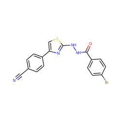 N#Cc1ccc(-c2csc(NNC(=O)c3ccc(Br)cc3)n2)cc1 ZINC000000708627