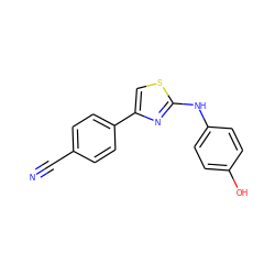 N#Cc1ccc(-c2csc(Nc3ccc(O)cc3)n2)cc1 ZINC000049034807