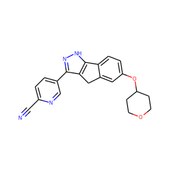 N#Cc1ccc(-c2n[nH]c3c2Cc2cc(OC4CCOCC4)ccc2-3)cn1 ZINC000043077388