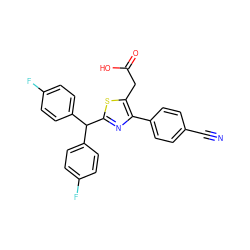 N#Cc1ccc(-c2nc(C(c3ccc(F)cc3)c3ccc(F)cc3)sc2CC(=O)O)cc1 ZINC000045387994