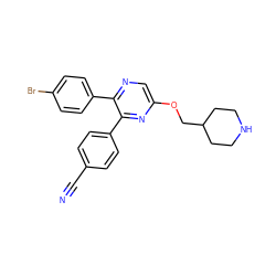 N#Cc1ccc(-c2nc(OCC3CCNCC3)cnc2-c2ccc(Br)cc2)cc1 ZINC000653687095