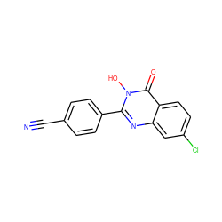 N#Cc1ccc(-c2nc3cc(Cl)ccc3c(=O)n2O)cc1 ZINC000001401802