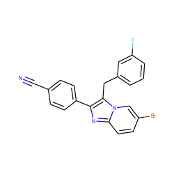 N#Cc1ccc(-c2nc3ccc(Br)cn3c2Cc2cccc(F)c2)cc1 ZINC000095568186