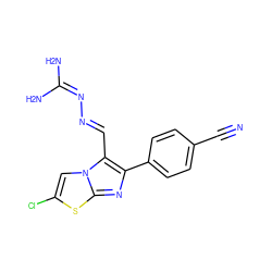 N#Cc1ccc(-c2nc3sc(Cl)cn3c2/C=N/N=C(N)N)cc1 ZINC000073140741